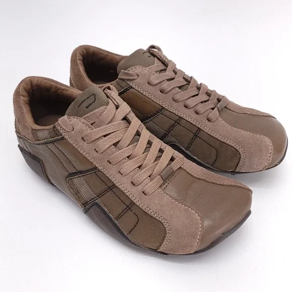 Diesel Auriga‎ Mens Size 7 Vintage Leather Square Toe Sneakers Brown Y2K